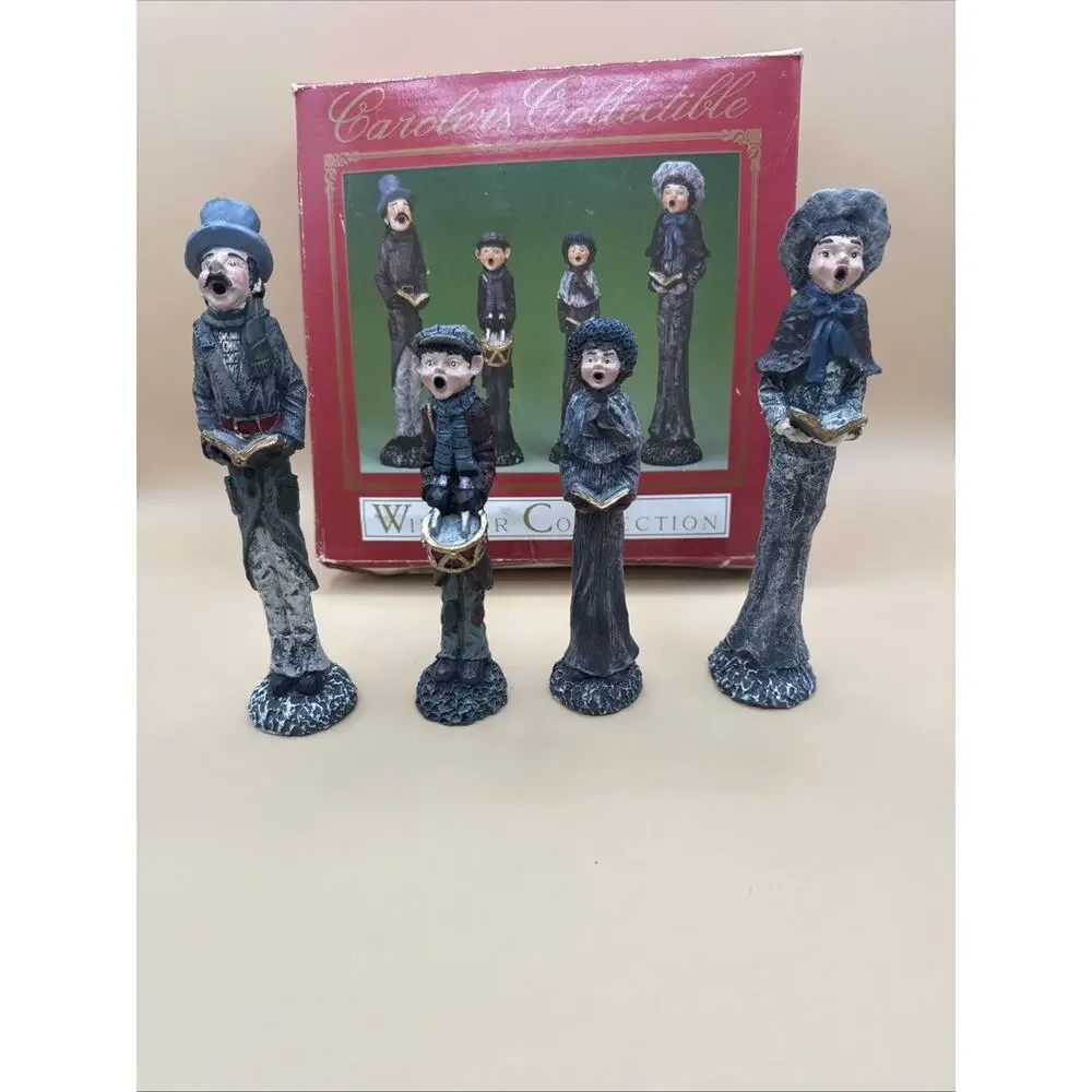 Set Of 4 Christmas Pencil Figurines Windsor Collection Family of Carolers Decor